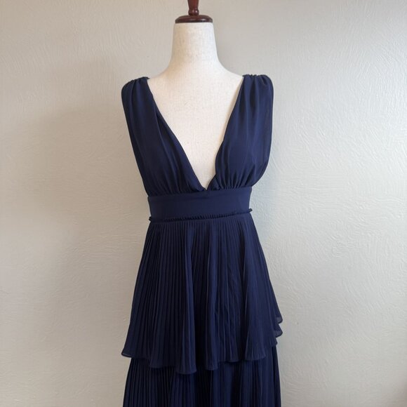 Lulus Blue Tiered Plunge Pleated Maxi Dress Size XS - Picture 3 of 8